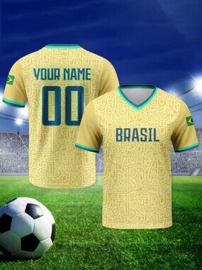 Brasil Soccer Fan Top - Yellow with Graphic Pattern Print